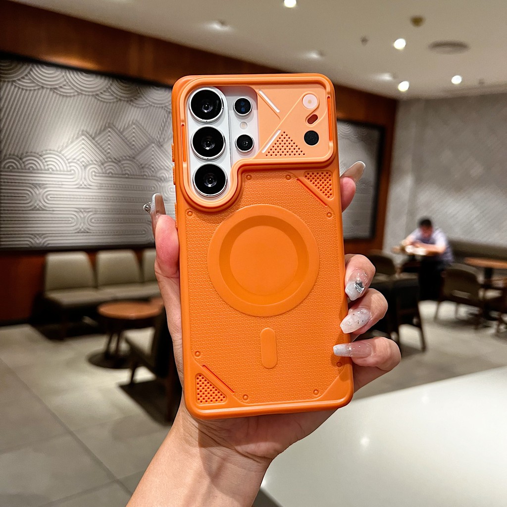 SAMSUNG Mech-สไตล์แม่เหล็กกระจายความร้อนเคสโทรศัพท์สําหรับSamsung S26 S25 S24 UltraกันกระแทกสําหรับMagsafeยืดหยุ่นSlim Fit Cover
