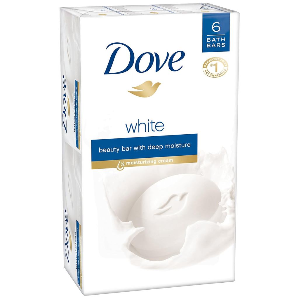 Dove Beauty Bar, White 4 oz, 6 Bar, Blue, Unscented, 24 Oz ASEI