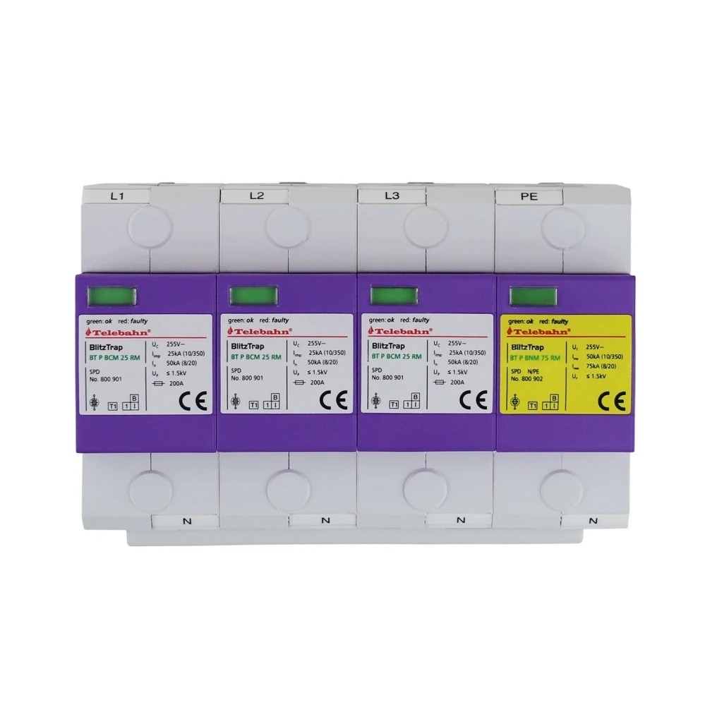 MQEQ โรงงานเดิม Telebahn T1+T2 AC SPD 230V/400V/255V 25kA 50kA 75kA 100kA สามเฟส TT3+1 /TN-S Surge P