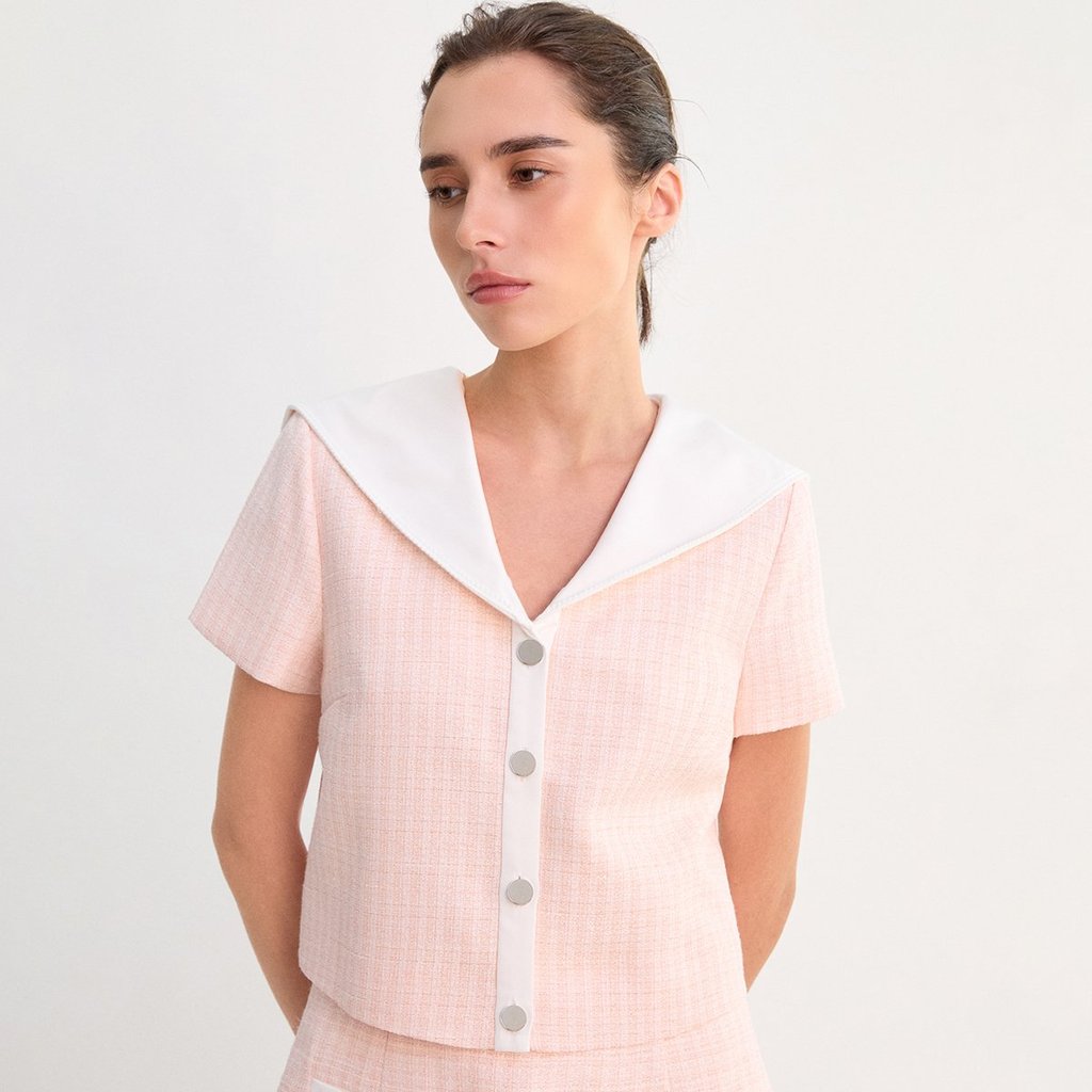 [Pomelo] เสื้อผ้าทวีดคอปกกะลาสีเรือ / Sailor Collar Tweed Top
