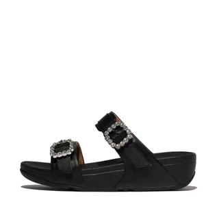 FITFLOP LULU CRYSTAL-BUCKLE SLIDES รองเท้าแตะผู้หญิง รุ่น E1E-090 สี BLACK