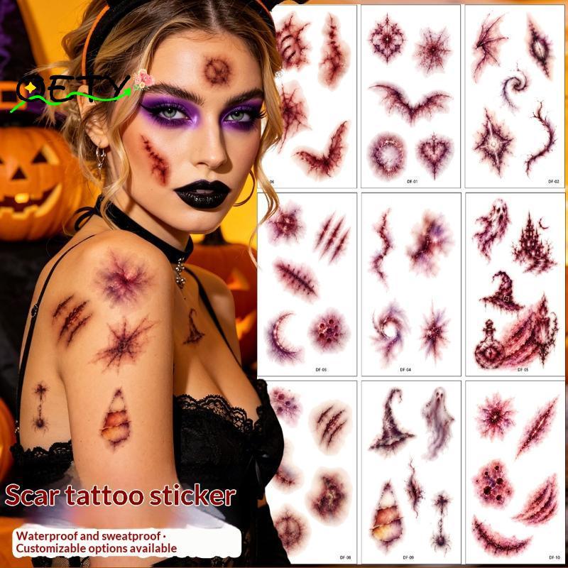 [qetyellow] 10 ฮาโลวีน Bruise Scar Tattoos กันน้ําติดทนนานคอสเพลย์ TH