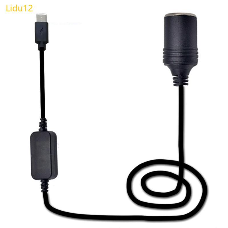 Lidu12 รถซ็อกเก็ตไฟแช็ก USB C Type-C 5V ถึง 12V หญิง Step Up ConverterCord