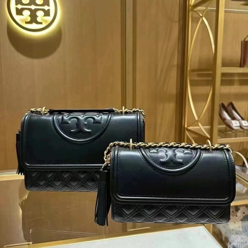 USA ตัวแทนจัดซื้อ Tory Burch ผู้หญิงกระเป๋า Fleming Linge พู่กันโซ่กระเป๋าไหล่เดียวกระเป๋าสะพายสำหรั