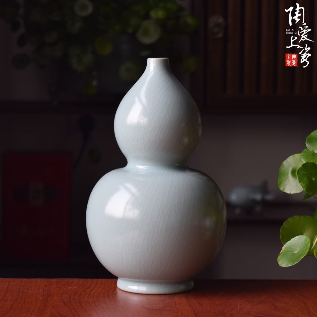 Ru เตาเผา Gourd แจกัน 21 ซม.Fulu แจกันเครื่องประดับ Simple Desktop ตกแต่ง Ru Porcelain จีนเซรามิคบ้า