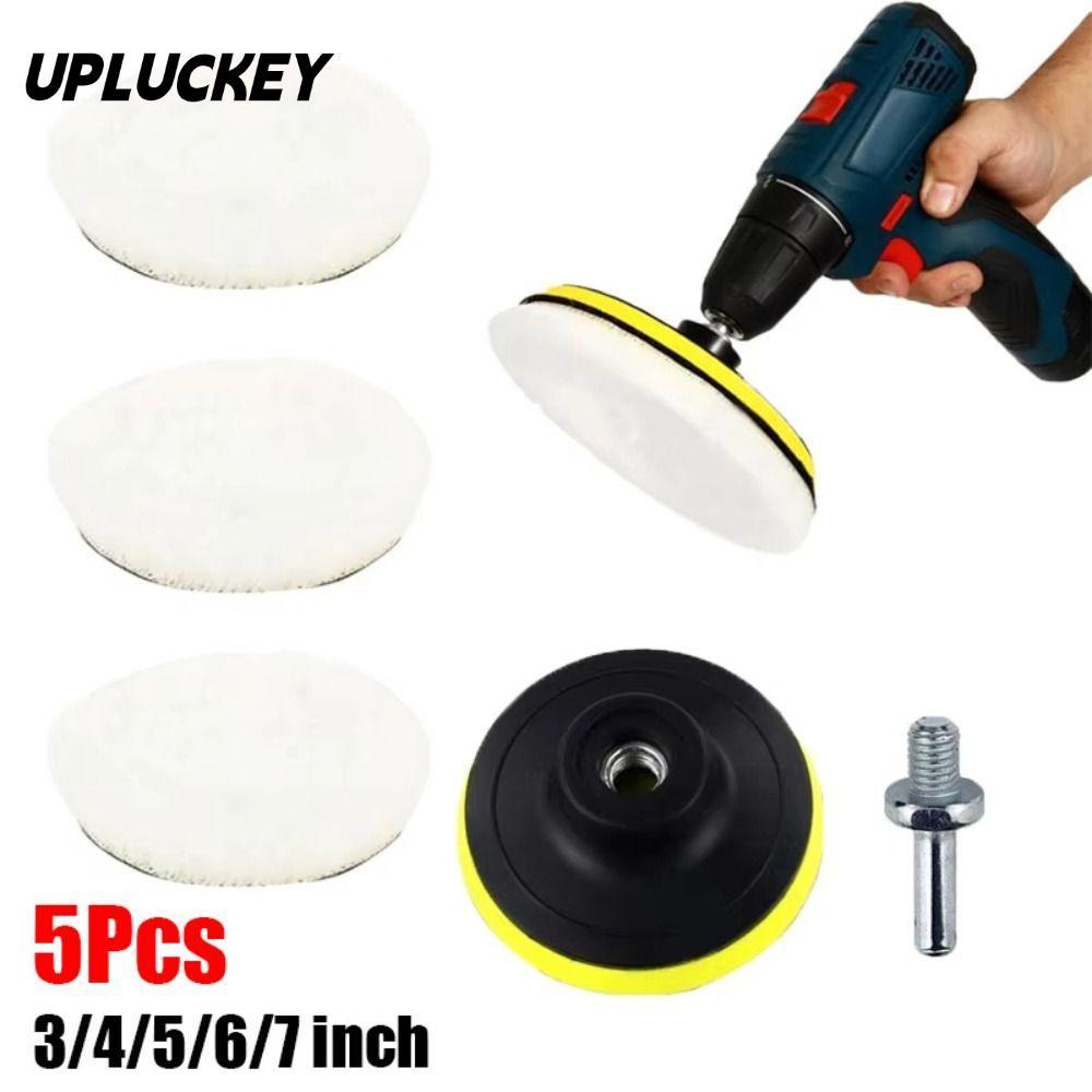 UPLUCKEY 5 ชิ้นชุดแผ่นขัดรถ, Flocking T-shape รถแว็กซ์ฟองน้ําดิสก์, ทนทาน 3/4/5/6/7 นิ้วล้อขัดขนสัตว
