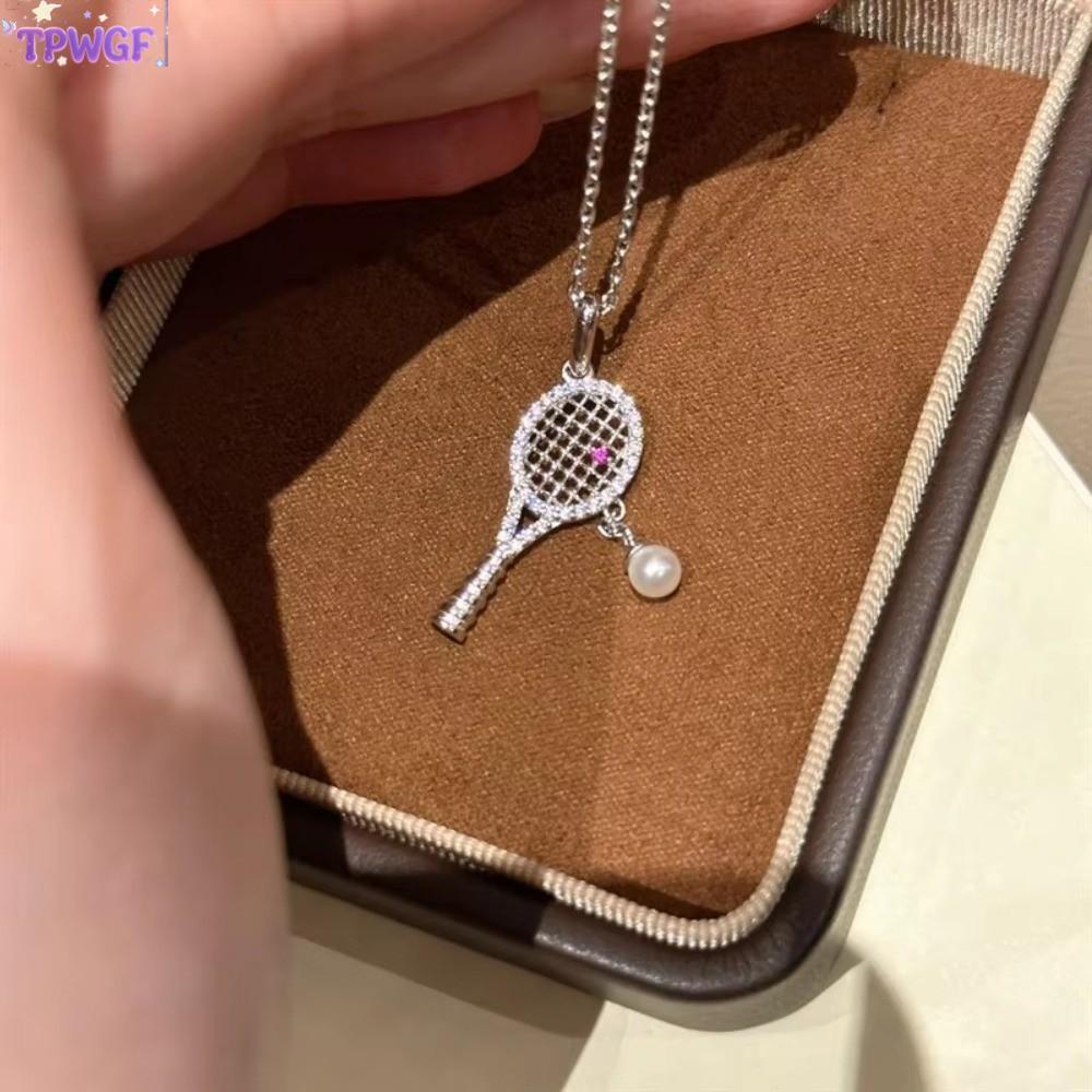 TPWGF Racquet จี้สร้อยคอ,เพิร์ล Rhinestone Accent Rhinestone จี้สร้อยคอ,ประณีตสีชมพูZircon ประณีตออก
