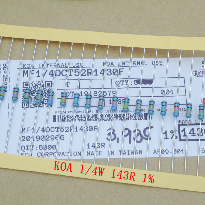 10 KOA 143R ตัวต้านทาน 1/4W 0.25W ทองแดงฟุตฟิล์มโลหะ MF1/4DCT52R1430F