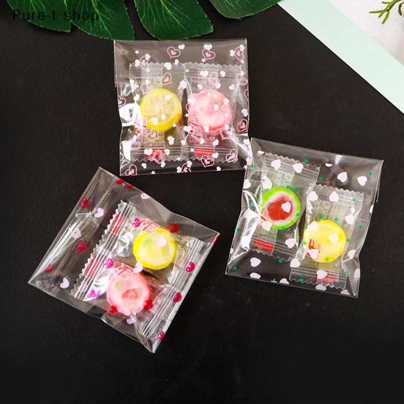 Pure-t 100PCS โปร่งใสหัวใจถุงขนมคุกกี้กาวตนเองกระเป๋าจัดเก็บ Paage COD