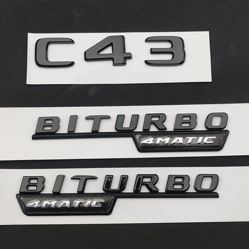 3D ABS Chrome สีดํา C 43 โลโก้ C43 ตัวอักษรสติกเกอร์ BITURBO 4MATIC สัญลักษณ์รถ Badge สําหรับ C43 อุ