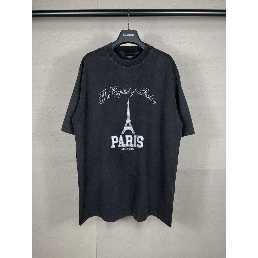 Balen * ciaga ต้นฤดูใบไม้ผลิสไตล์ใหม่เสื้อยืดแขนสั้นผู้ชายผู้หญิงคู่สไตล์ใหม่แฟชั่นระบายอากาศกีฬาแขน