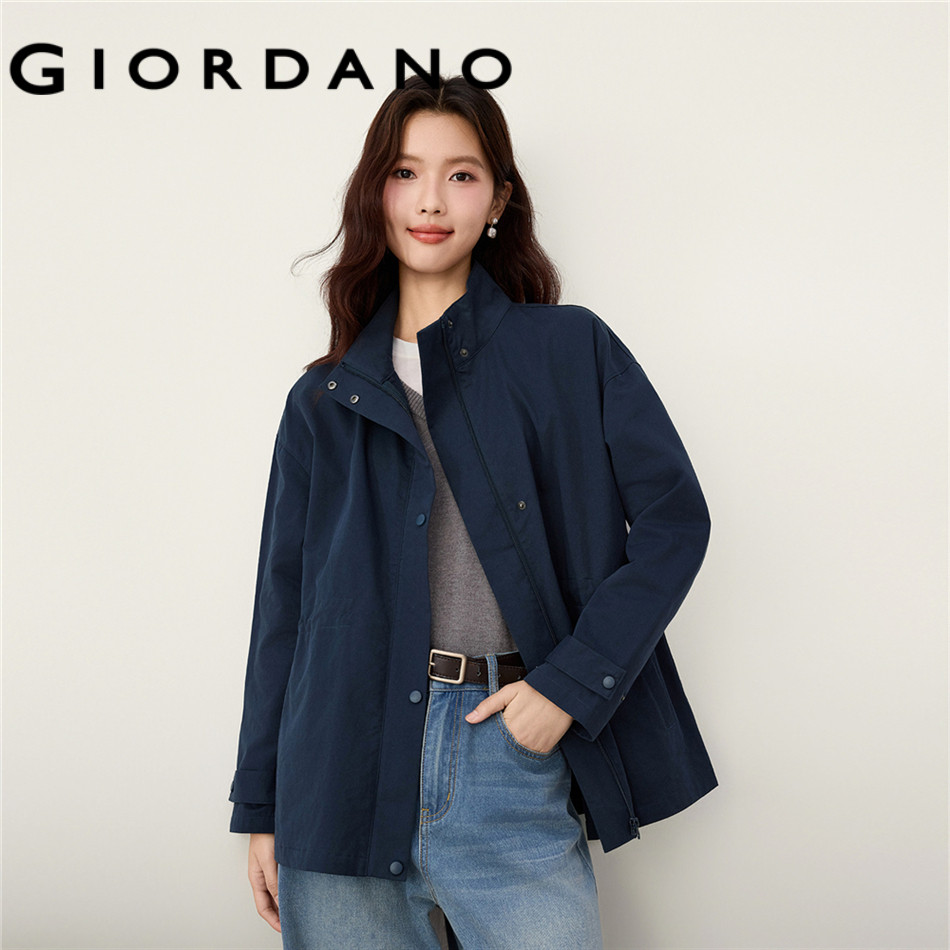 GIORDANO WOMEN 100% cotton stand collar cinch waist jacket 13376993