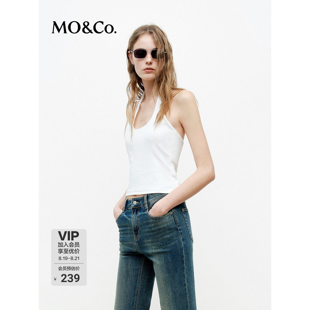 MOCO เสื้อกั๊ก 2026 ฤดูใบไม้ผลิใหม่ผ้าฝ้ายยืดหยุ่นสูง Halter คอสวมใส่ด้านในสวมใส่ด้านนอกสั้นสไตล์ Sl