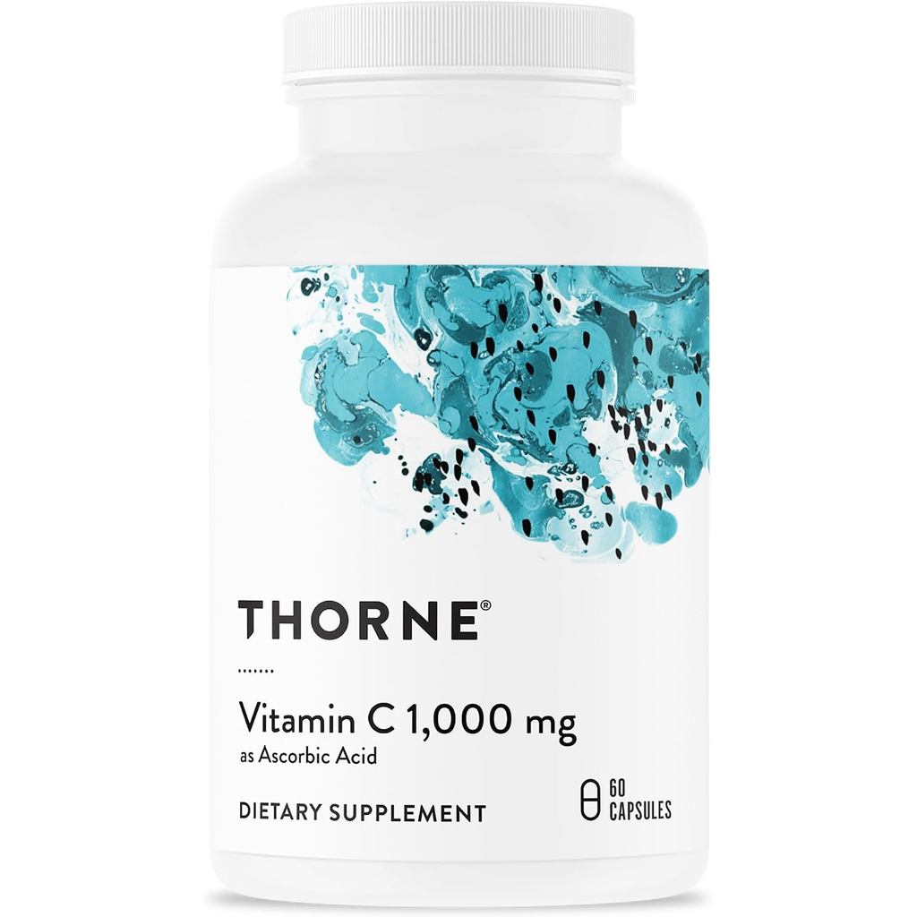 THORNE วิตามินซี 1,000มก. อาหารเสริมต้านแอสโตรบิก 60 แคปซูล | ฟังก์ชั่นภูมิคุ้มกันรุ่นคอลลาเจนและล้า