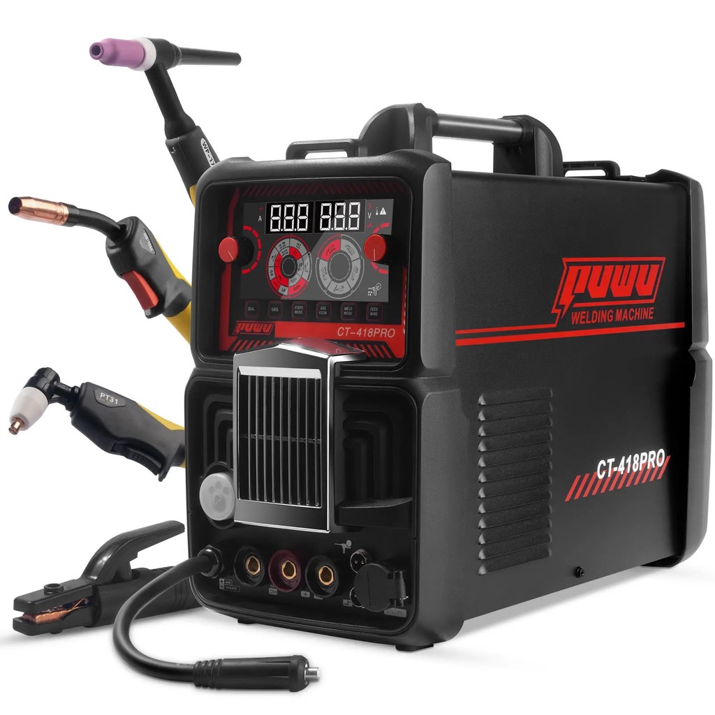 PUWU CT-418PRO เครื่องตัดพลาสม่าเครื่องเชื่อมแก๊ส MIG/Gasless MIG/HF TIG/Stick/CUT 5 in 1 เครื่องเชื