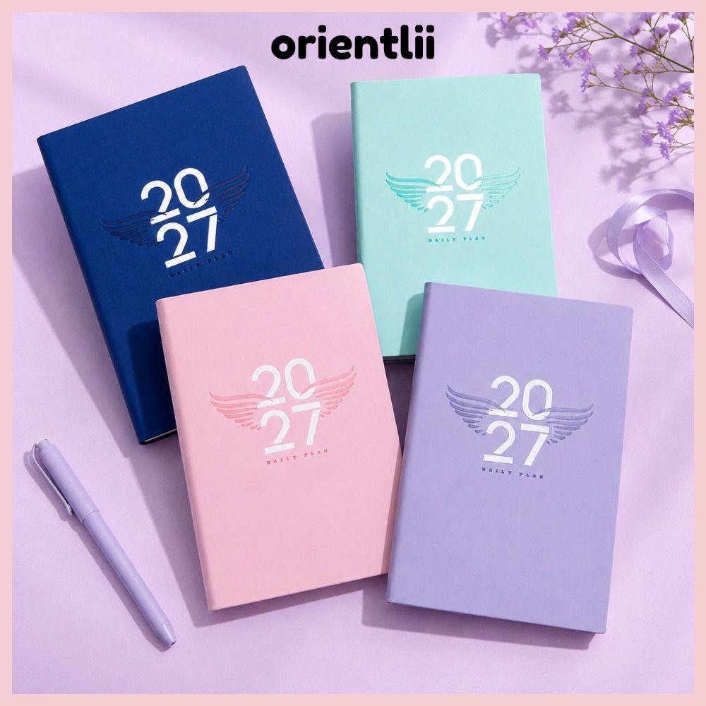 ORIENTLEE 2027 Schedule Book, Planner Reminder Textured PU Agenda Book,แบบพกพาทํารายการA5 Daily Plan