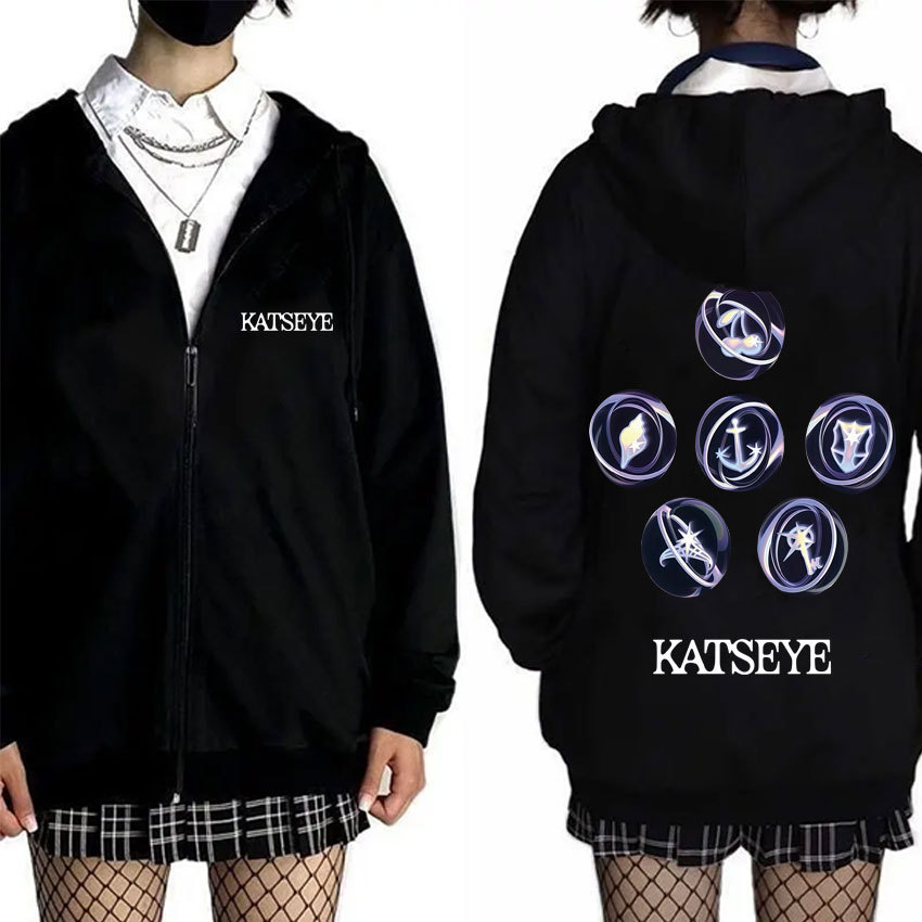 🍹HOT✨ กลุ่มสาวเกาหลี KATSEYE SIS อัลบั้มซิป Hoodie เสื้อแจ็คเก็ตขนแกะลําลอง Unisex