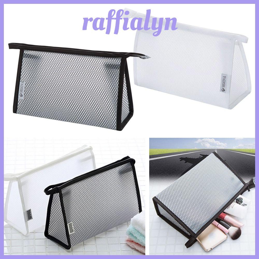 RAFFIALYN Makeup , กระเป๋าเครื่องสําอางตาข่าย EVA สีดํา/ขาว, กระเป๋าเก็บความงามกันน้ําแบบซิปผู้หญิง