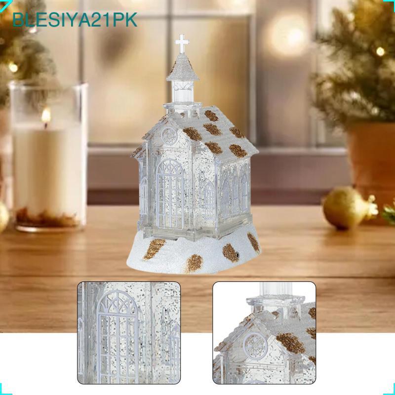 [blesiya21pk] โต๊ะตกแต่งคริสต์มาส Centerpiece LED Musical Church House Snow Globe Lantern Warm Glow 