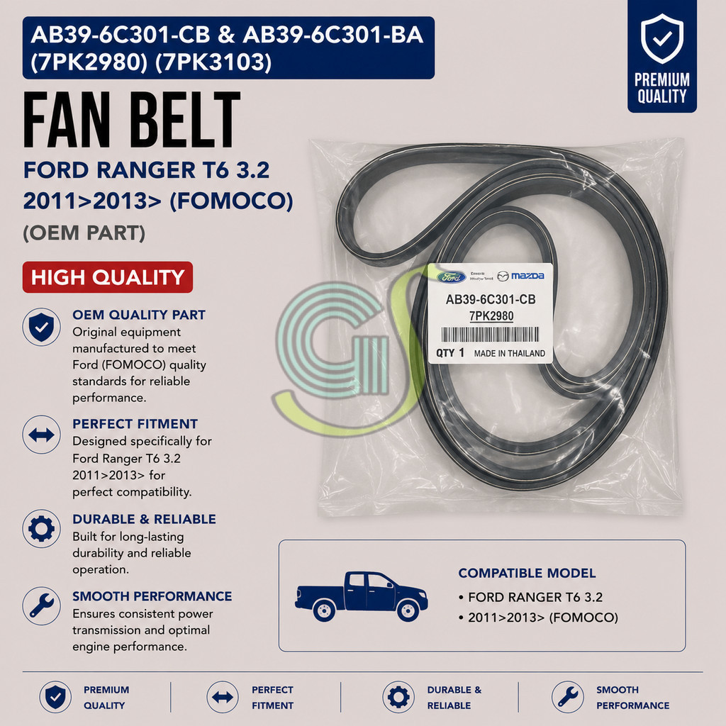 OEM FOMOCO AB39-6C301-CB AB39-6C301-BA สายพานพัดลม 7PK2980 7PK3103 Ford Ranger T6 3.2 2011> สายพานได