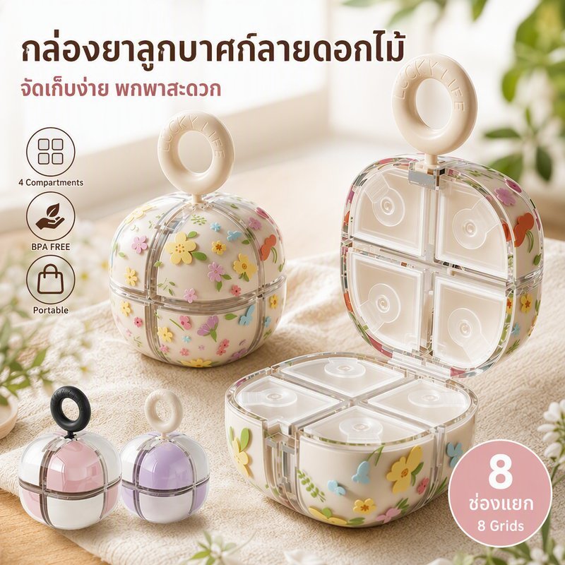 กล่องยาแม่เหล็ก แมจิคคิวบ์ 7 วัน 8 ช่อง 3 มื้อต่อวัน มินิขนาดเล็ก ปิดผนึกกันความชื้น พกพาสะดวก ใช้งานง่าย