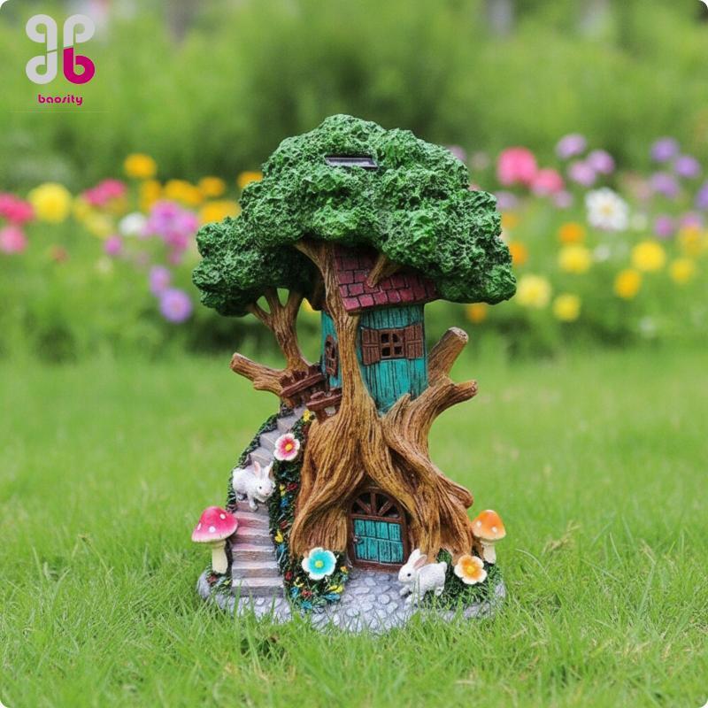 ความBaosity Fairy Garden Tree House Whimsical Tree-House ตุ๊กตาตกแต่งหนังสือรูปปั้น Treehouse สําหรั