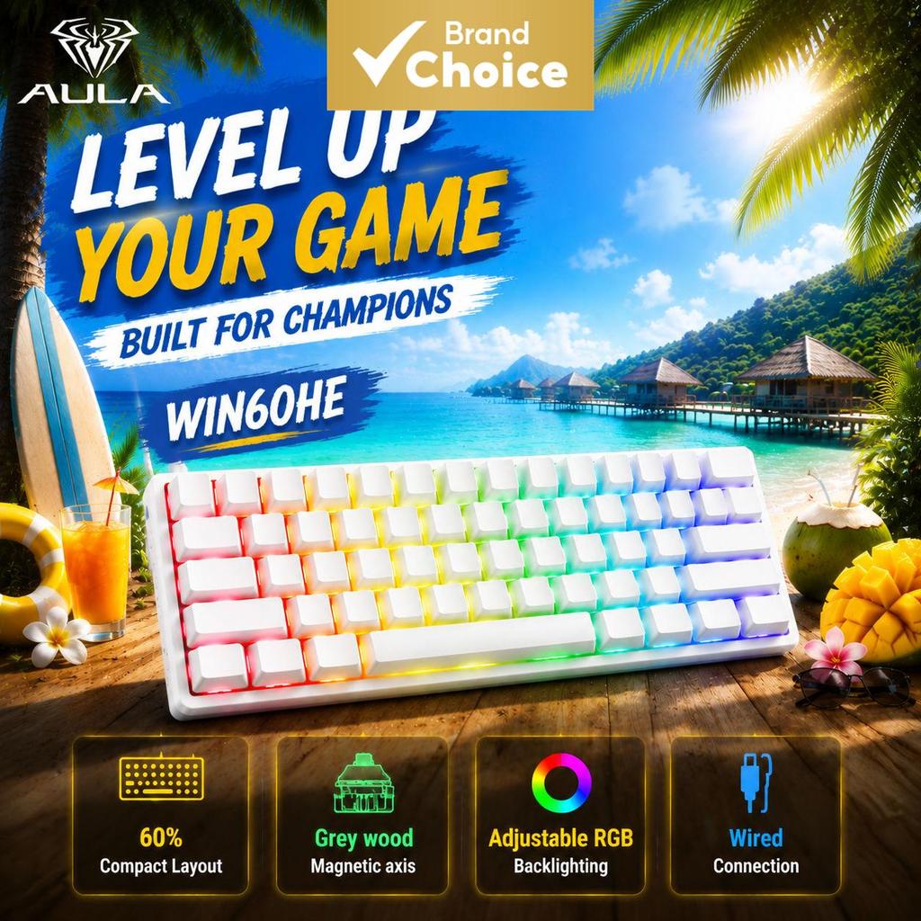 คีย์บอร์ดแมคคานิคอลสําหรับเล่นเกมแบบมีสาย AULA WIN60 HE สวิตช์แม่เหล็กเอฟเฟกต์ฮอลล์ RGB รองรับ FPS เ