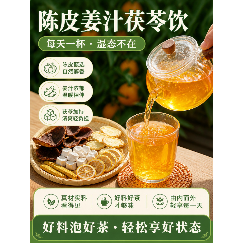 Tangerine Peel Turmeric Drink Poria Drink Brewed Instant Ginger Powder เครื่องดื่มขมิ้นมะนาว Sanfuti