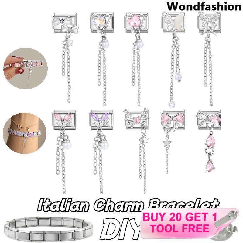 ยาวสไตล์เพชรผีเสื้ออิตาเลี่ยน Charm สร้อยข้อมือ Fit 9 มม.สร้อยข้อมือสแตนเลส DIY เครื่องประดับทําอุปกรณ์เสริม Retro บุคลิกภาพโมดูลสร้อยข้อมืออุปกรณ์เสริม