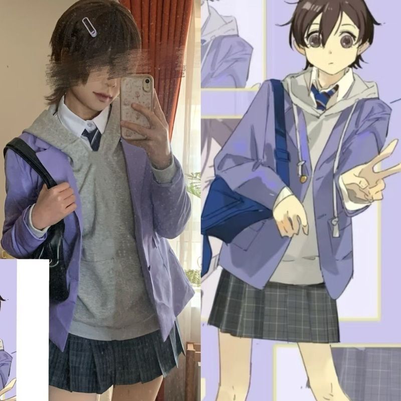 ชุดนักเรียน Ourian High School Host Club สไตล์เดียวกับชุดของ Fujigaoka Harufei สูทสีม่วง เสื้อฮู้ด ก