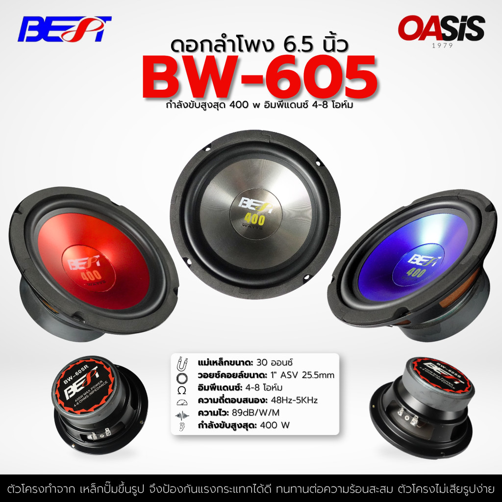 ⚡มีส่งด่วน⚡ ดอกลำโพง 6.5 นิ้ว BEST BW-605 BW-604 [Max 400w] ดอกลำโพงรถยนต์ซับวูฟเฟอร์ MID-LOW ลำโพงซ