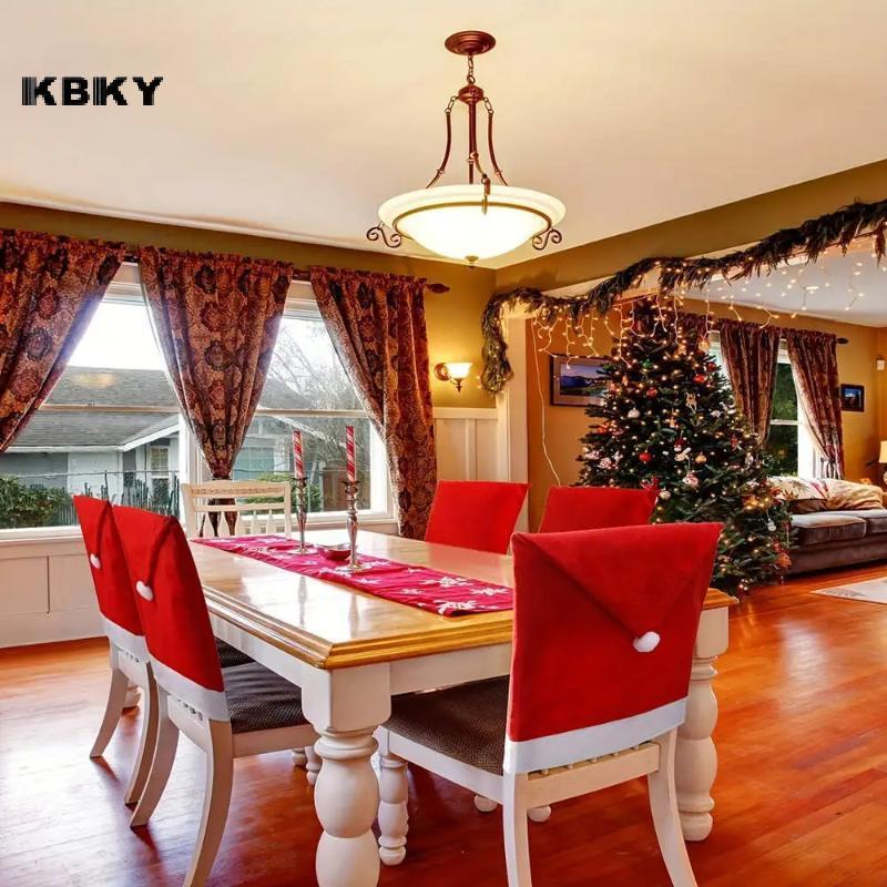 KBKY คริสต์มาส Santa หมวกเก้าอี้ผ้าทนทานสีขาว Trim Pompom 1/4/6/8/12Pcs สําหรับปีใหม่ Eve Celebratio