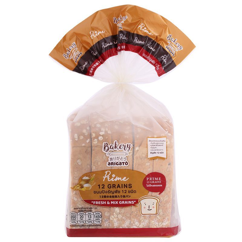 เบเกอรี่อาริกาโตะขนมปังธัญพืช12ชนิด 285กรัม Bakery Arigato 12 Grains Bread 285g.