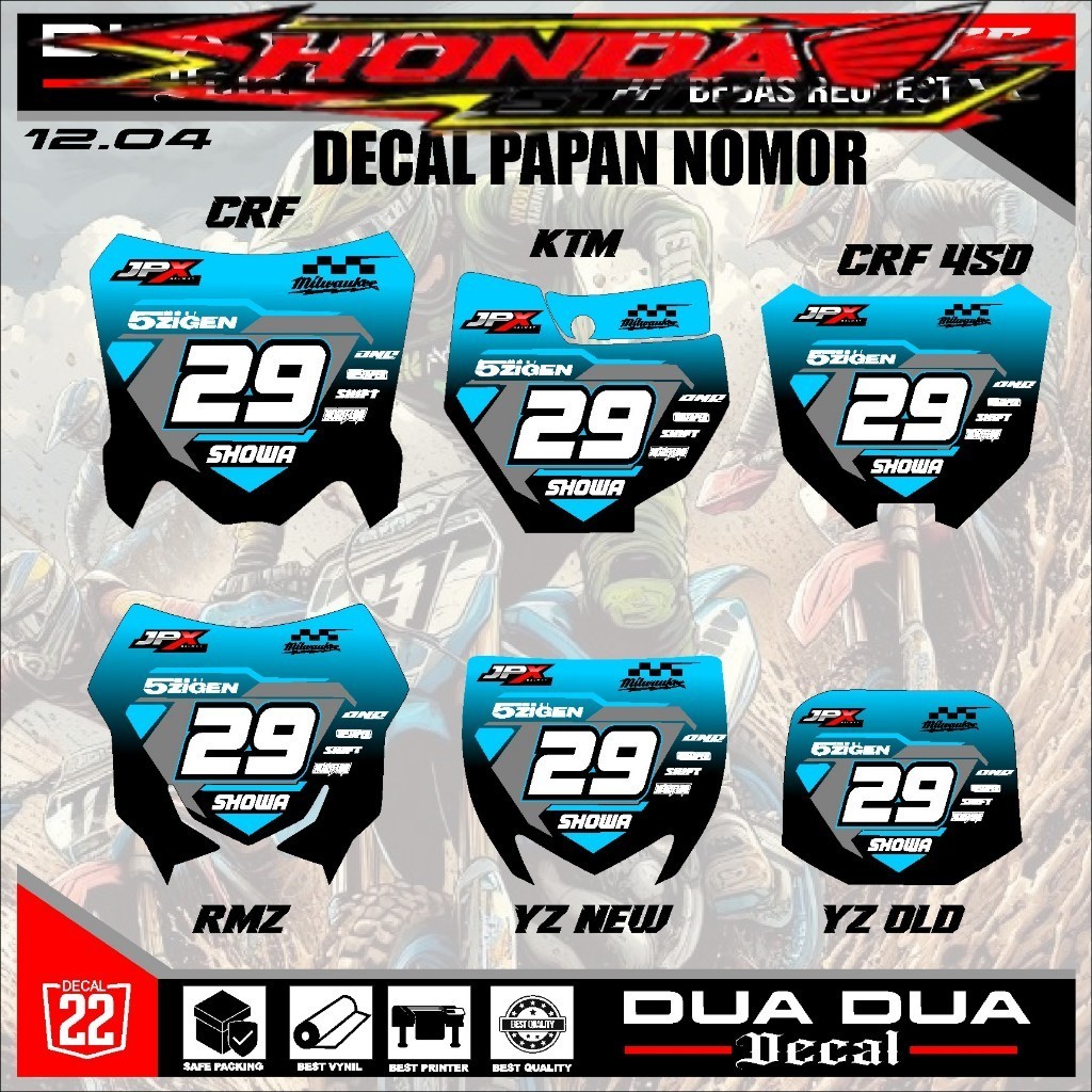 สติ๊กเกอร์แผ่นหมายเลขสติ๊กเกอร์ rbt crf150l,ktm 85,yz เก่า,yz ใหม่, RMZ, crf 250, crf450 หมายเลขขอฟร
