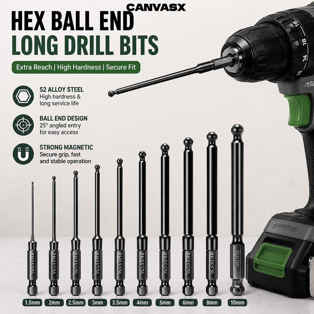 CANVASX Ball End Hex Bit, Single End Steel Hex ไขควง Bit, Ball End ทนต่อการสึกหรอลด Shank Magnetic D