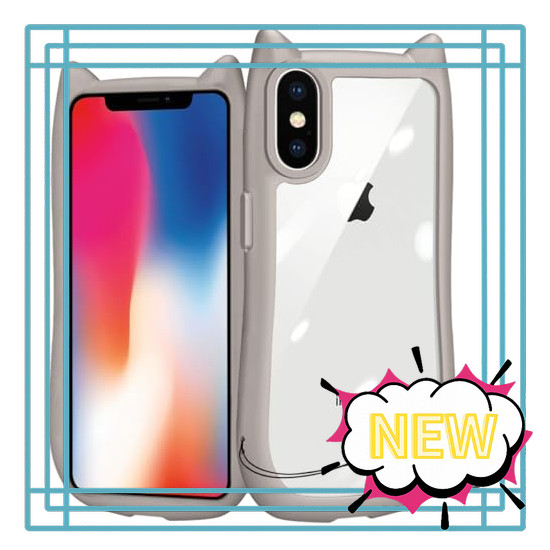 ZHIYIJIA iPhone XS Max Case - Clear, Cat Ears, Lanyard Loop, iPhone XS Max TPU+PC (Black)