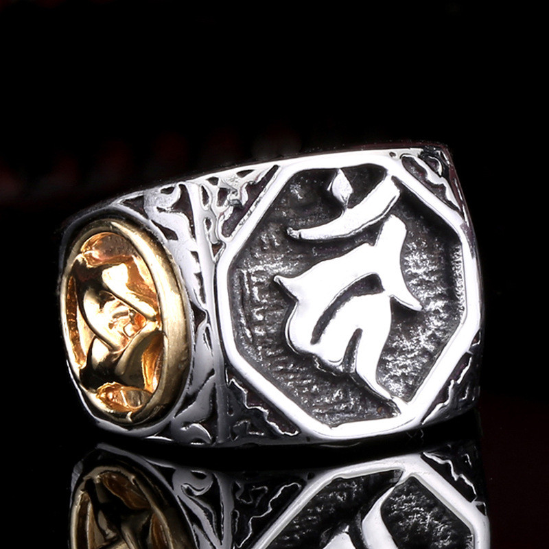 Preferred in-stock items#Fudo Myoo Ring, Men's Titanium Steel, Unique and Bold Design, Single Ring, 