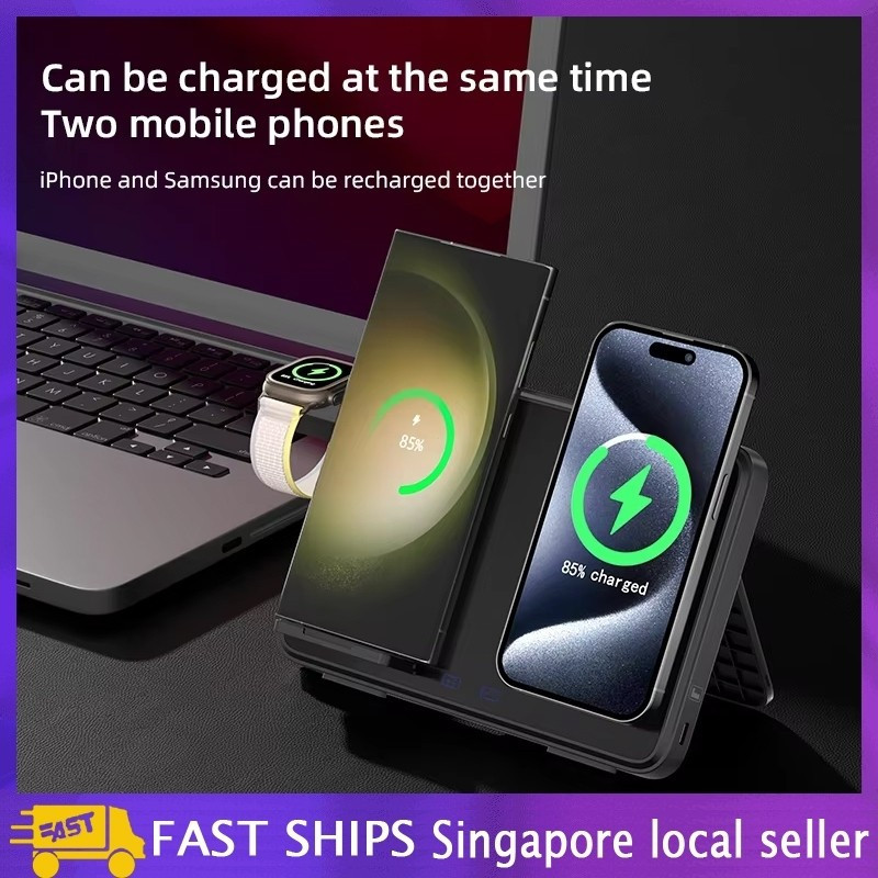 Fast Magnetic 4 In 1 Charger Stand LED สถานีชาร์จแบบพับได้สําหรับ Samsung Galaxy Apple WatchHT99 Q7I