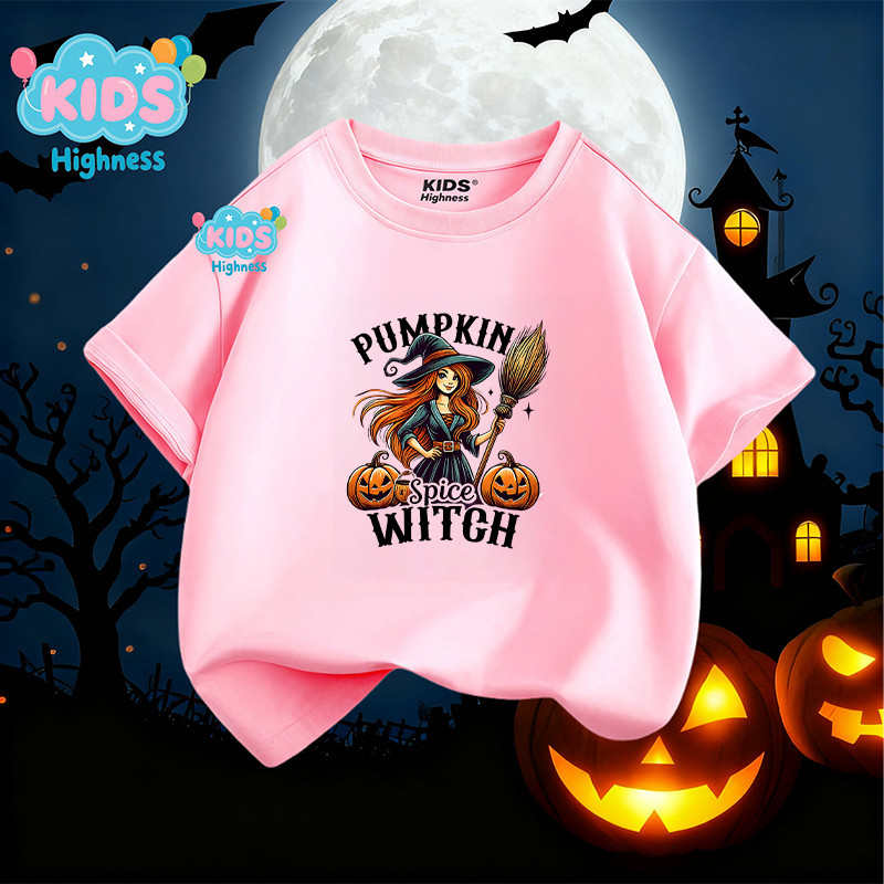(จัดส่งตลอด 24 ชั่วโมง)KIDS Highness Halloween ลายแม่มดและปั๊มปกฮาโลวีน เสื้อยืดเด็กพร้อมส่ง 100-150