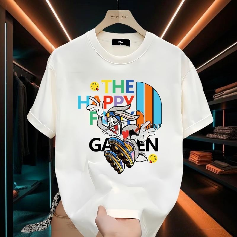 COD 2025 Trendy American Style Cartoon Rabbit Print T-Shirt for Men, Fashionable and Unique Short Sl