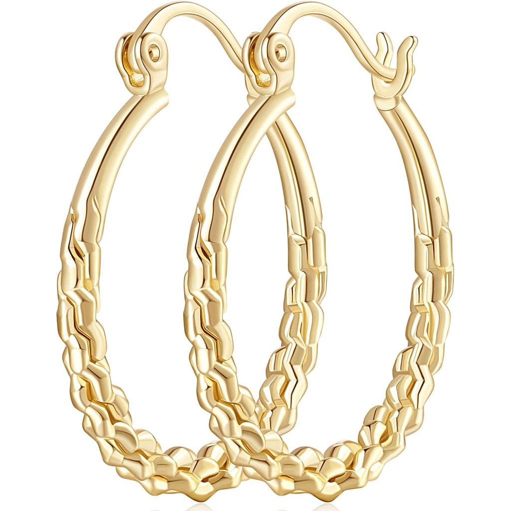 AMELINE Hoop Earrings 14K Gold สไตล์เลิฟท์ ขนาด 23.5 มม.