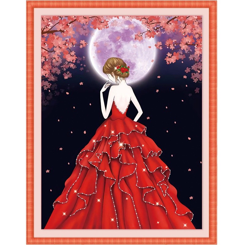 DIY ด้ายฝ้าย 11CT พิมพ์ Moonlight Girl ตัวอักษรแนวตั้งรุ่นสาว Cross Stitch ชุดเย็บปักถักร้อยเย็บปักถักร้อย