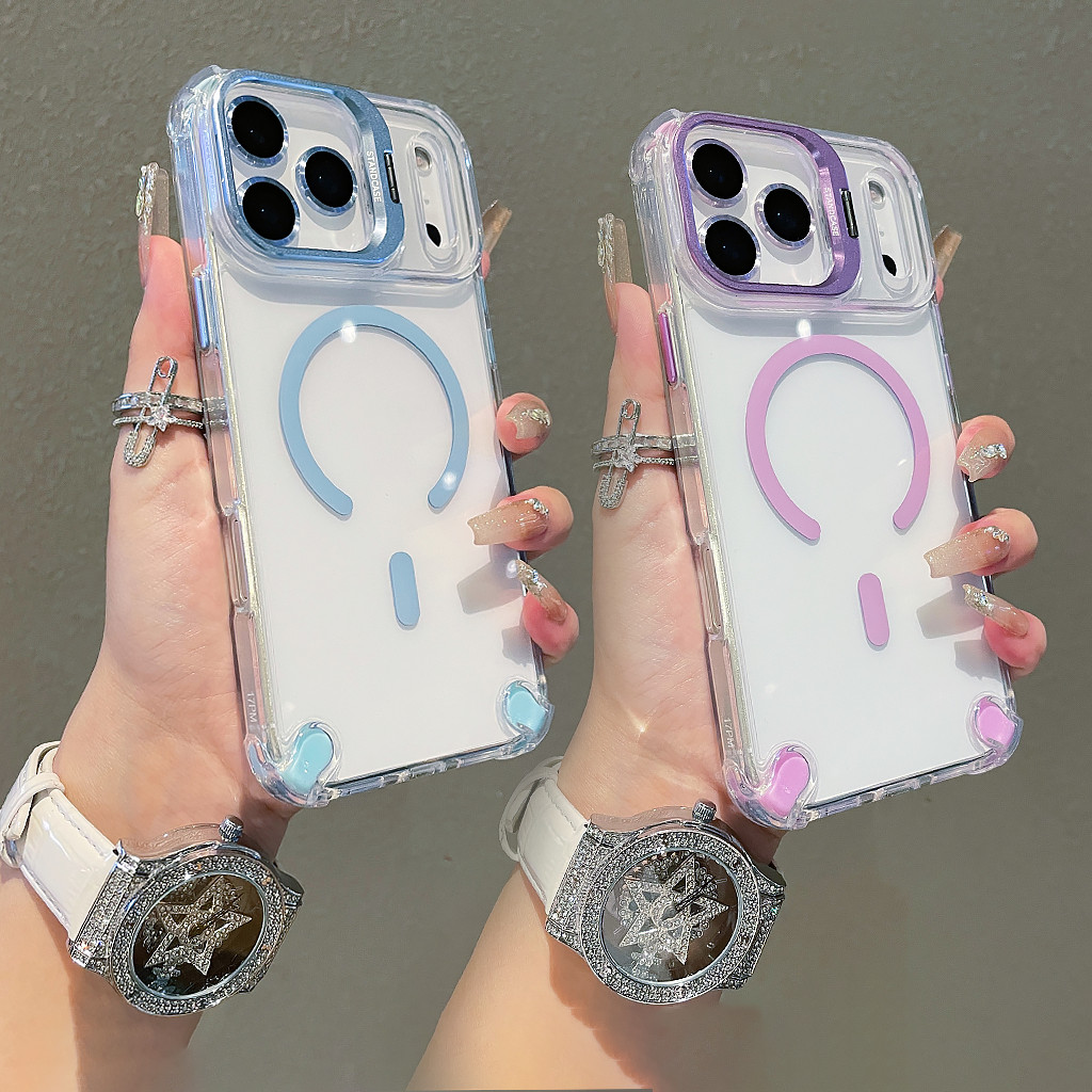ใหม่หลากสีสําหรับiPhone 17 iPhone17 Pro Max iPhoneAir 16 15 14 Pro Max 15 16 Proแม่เหล็กโปร่งใสไร้สายชาร์จเคสโทรศัพท์กันกระแทกป้องกันปกหลัง