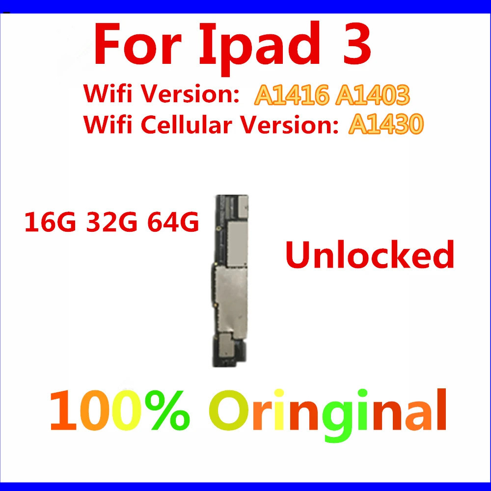 A1416 A1403 หรือ A1430 เดิมฟรี iCloud สําหรับ iPad 3 เมนบอร์ดชิปเต็ม,ต้นฉบับไม่มีบัญชี ID สําหรับ iP