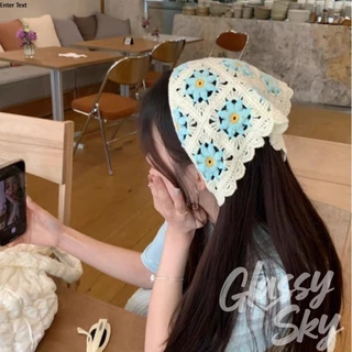 Glassy Sky 💖พร้อมส่ง💖 ผ้าโพกผมถักไหมพรม ทรงสามเหลี่ยม ผ้าโพกหัว ใส่ไปทะเลน่ารักมาก หลายแบบ(TJ-111)