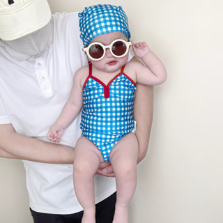 ชุดว่ายน้ําเด็กผู้หญิง สีฟ้าและสีขาว เหมาะสำหรับหน้าร้อน