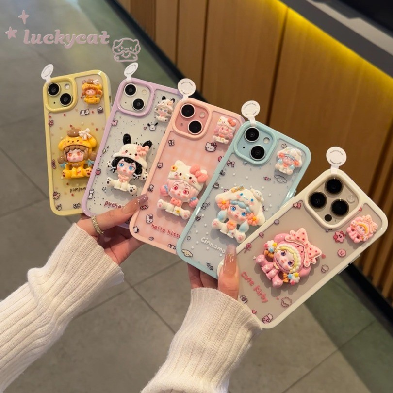 เข้ากันได้กับiPhone 17 16 15 14 13 12 11 Pro Max 16E X Xr Xs Maxเคสโทรศัพท์Insน่ารักAngelสาวCandyสีอะคริลิใสคู่ปกหลัง