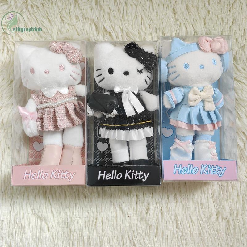 STHB Sanrio น่ารักขายาว Hello Kitty ตุ๊กตาตุ๊กตาของเล่น Love Buckle พวงกุญแจจี้กระเป๋าแขวนตกแต่งกระเป๋าเป้สะพายหลัง Charm KT ของขวัญวันเกิด TH