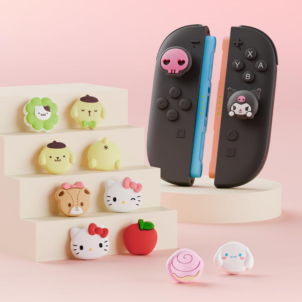 น่ารักซิลิโคนจอยสติ๊ก Thumb Grip Caps สําหรับ NS/OLED/Lite/NS2,เกมคอนโซลใช้งานร่วมกับสวิทช์/OLED/สวิทช์ Lite/สวิทช์ 2,4PCS Thumb Grip Caps