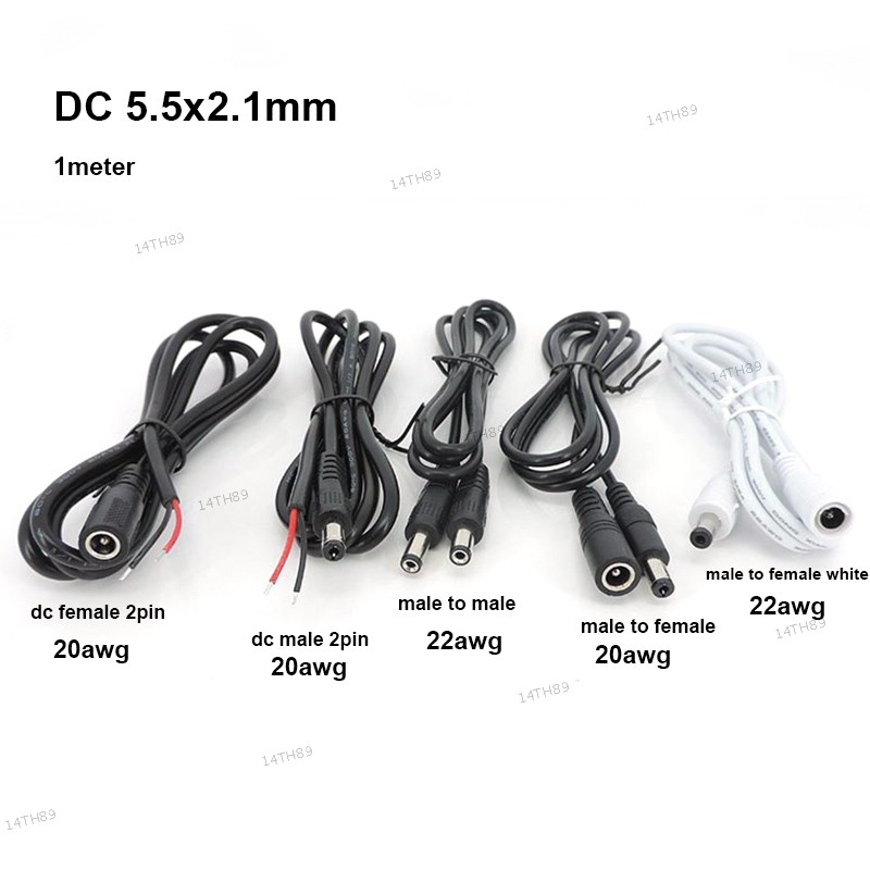 5.5 มม.x 2.1 มม.DC ชายหญิง 2pin สายไฟ 1 M แจ็คปลั๊กสายไฟสําหรับกล้องวงจรปิด AC Power Adapter 14TH89
